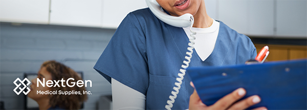 Woman on the phone with a patient